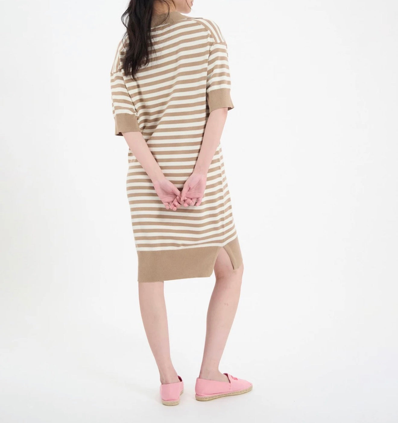 Ines de la Fressange Océane Beige Cotton Striped Dress