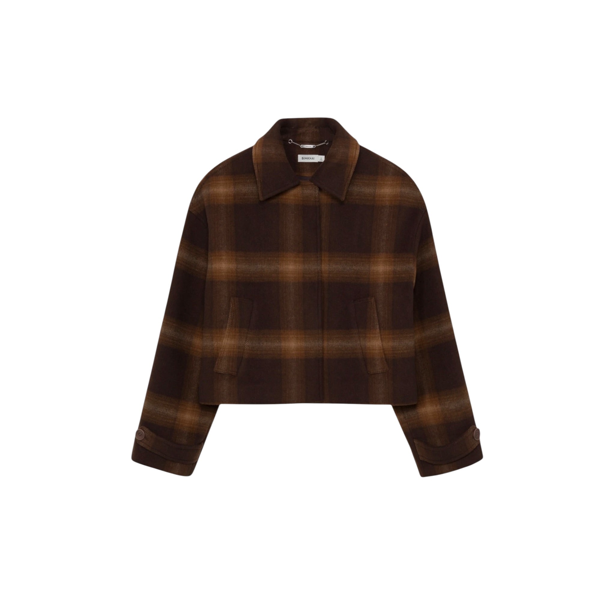 SIMKHAI Colby Wool Jacket - Chocolate Plaid