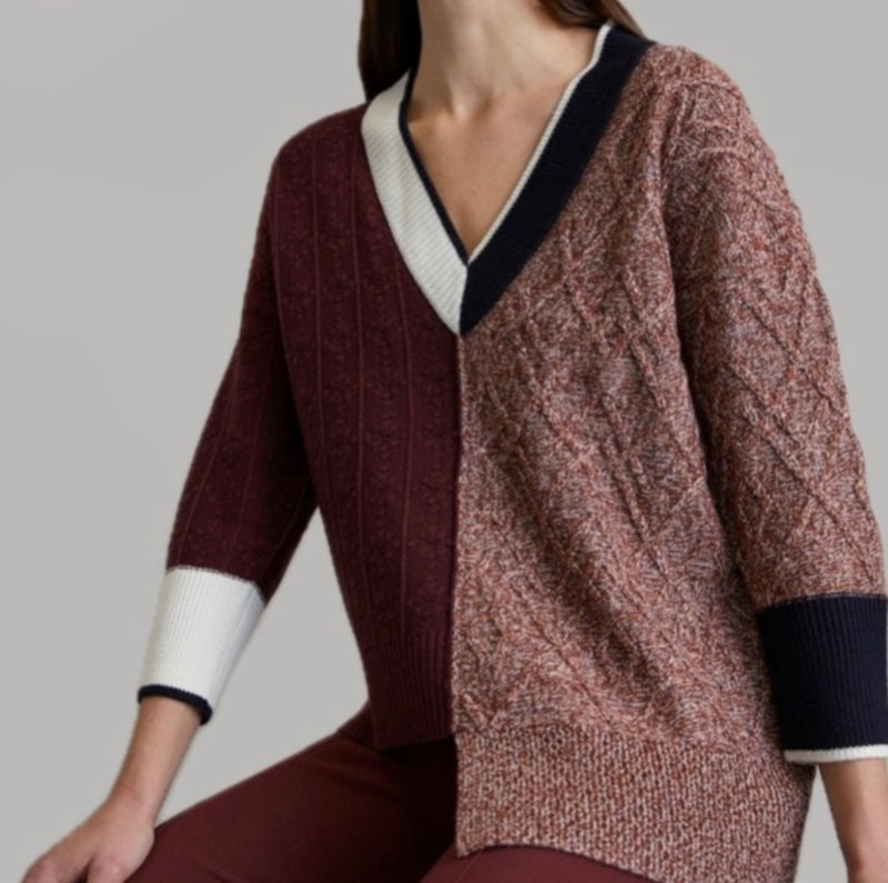 Veronica Beard Colorblock Gava Sweater - Burgundy