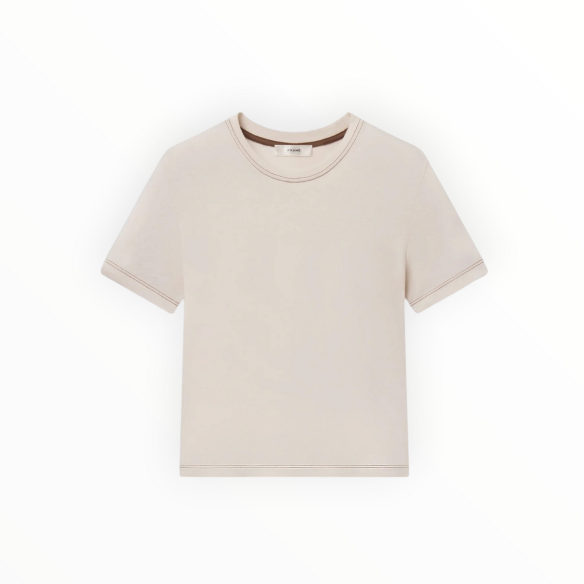 Frame The Contrast Stitch Baby Tee - Bone