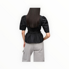 GANNI Stretch Cotton Tie Strap Blouse - Black