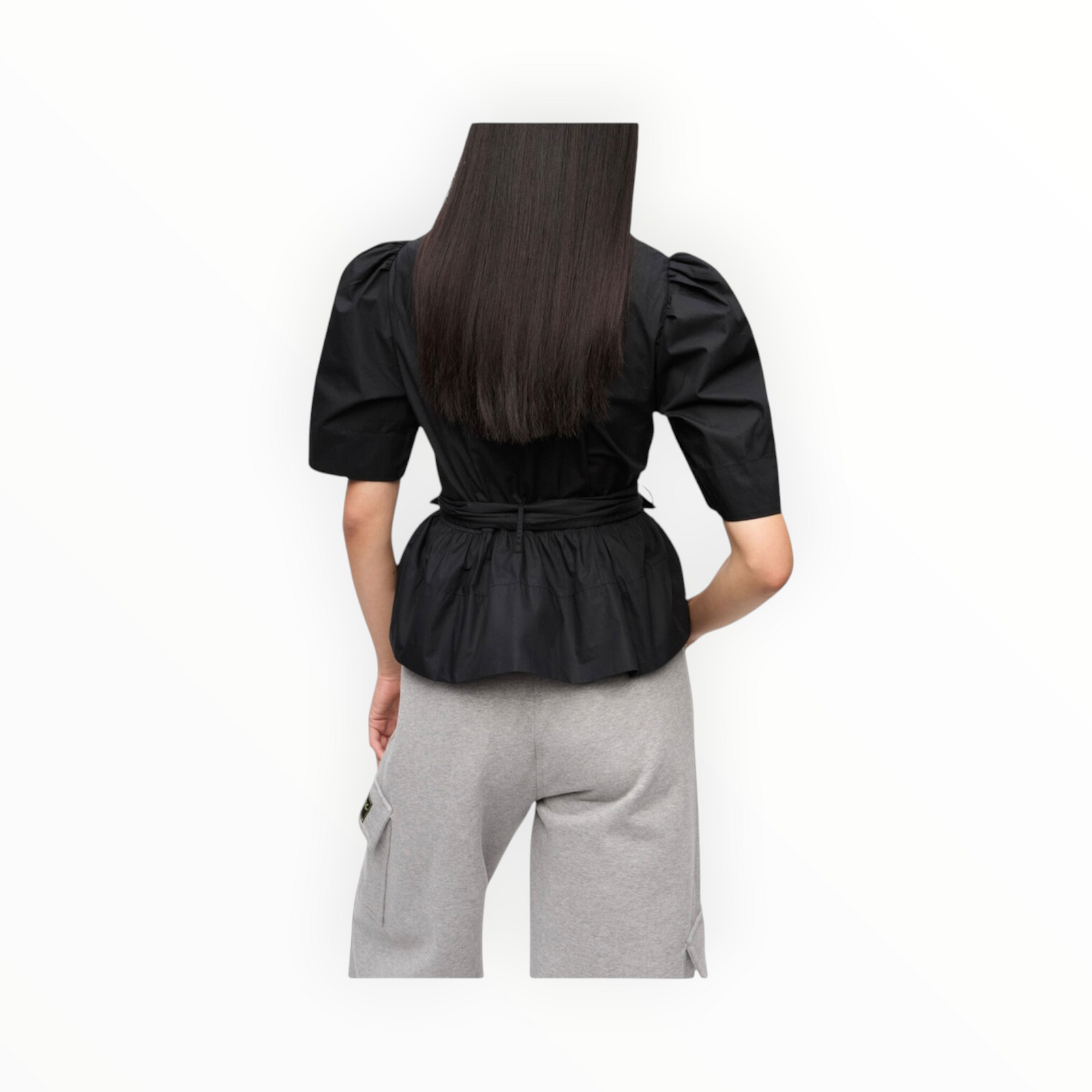 GANNI Stretch Cotton Tie Strap Blouse - Black