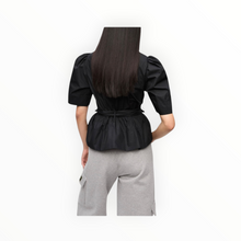 GANNI Stretch Cotton Tie Strap Blouse - Black