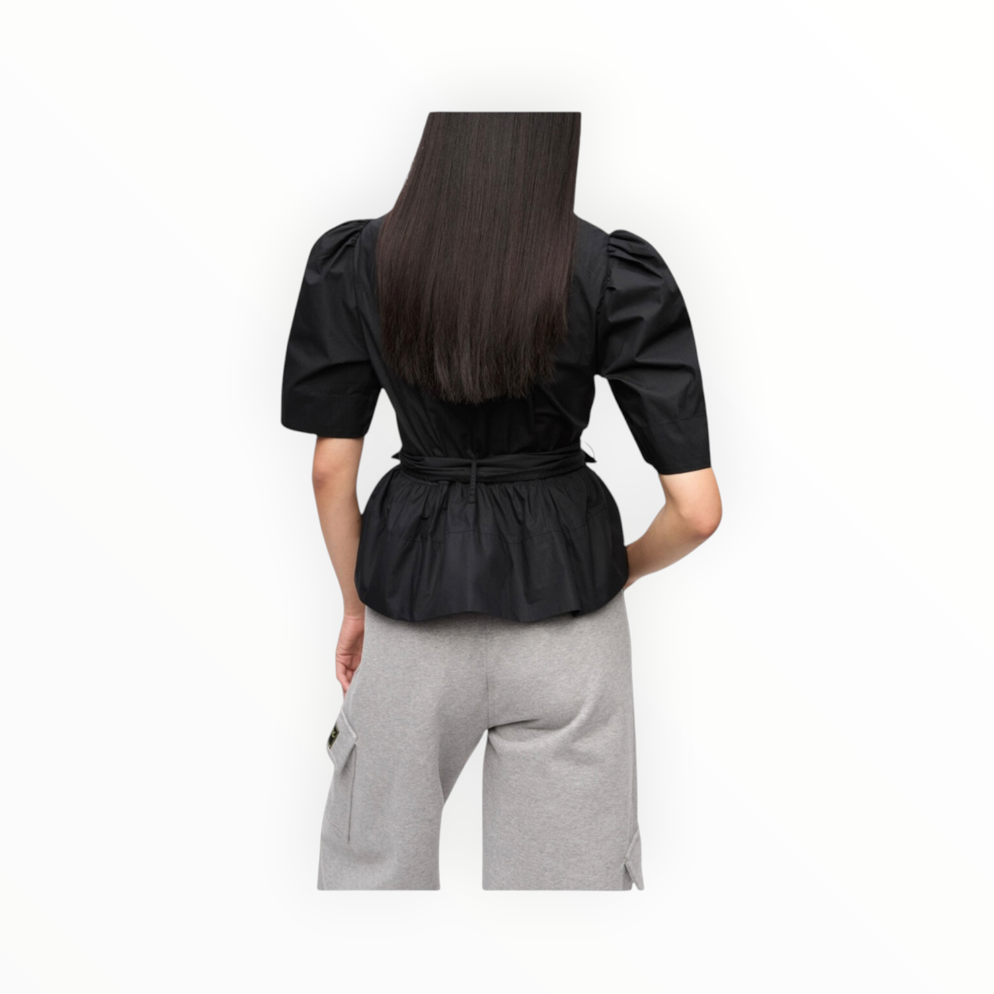 GANNI Stretch Cotton Tie Strap Blouse - Black