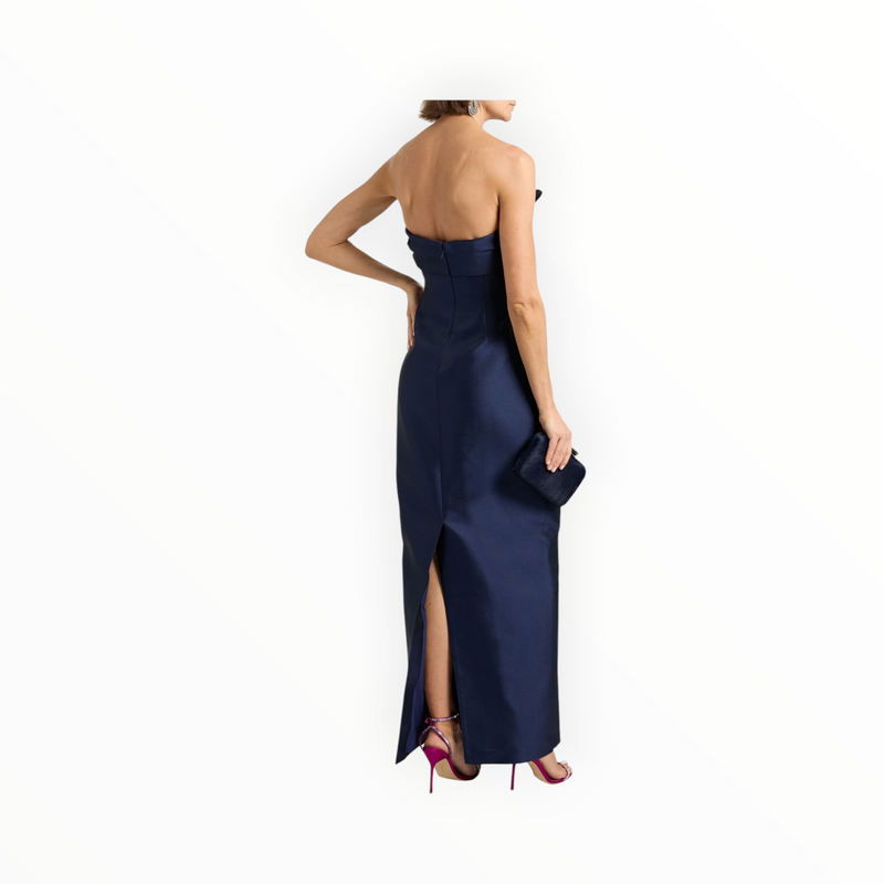 Badgley Mischka Strapless Bow Gown - Navy