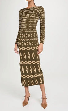 MISA Lainey Dress - Olive Geo Stripe