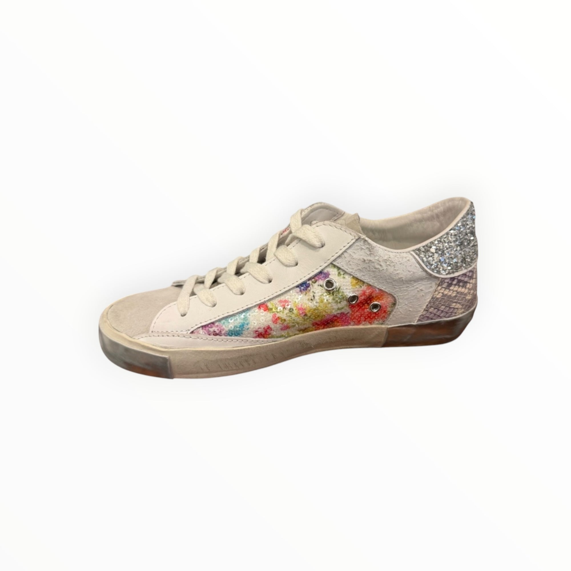 Philippe Model PRSX Low - Flower Paillettes - Blanc Argent