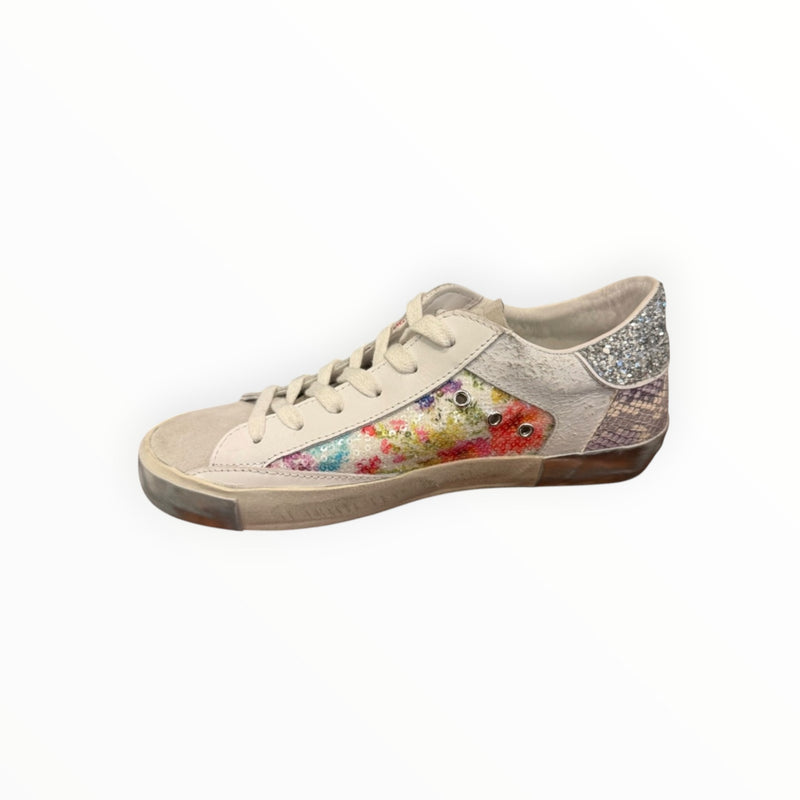 Philippe Model PRSX Low - Flower Paillettes - Blanc Argent