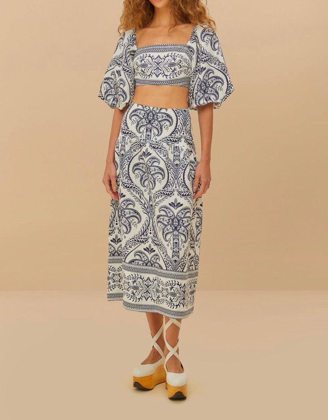 FARM Rio Off-White Tropical Cameo Euroflax™ Premium Linen Blouse