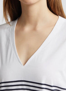 Frame Le Mid Rise V-Neck Tee - Navy/White Stripe