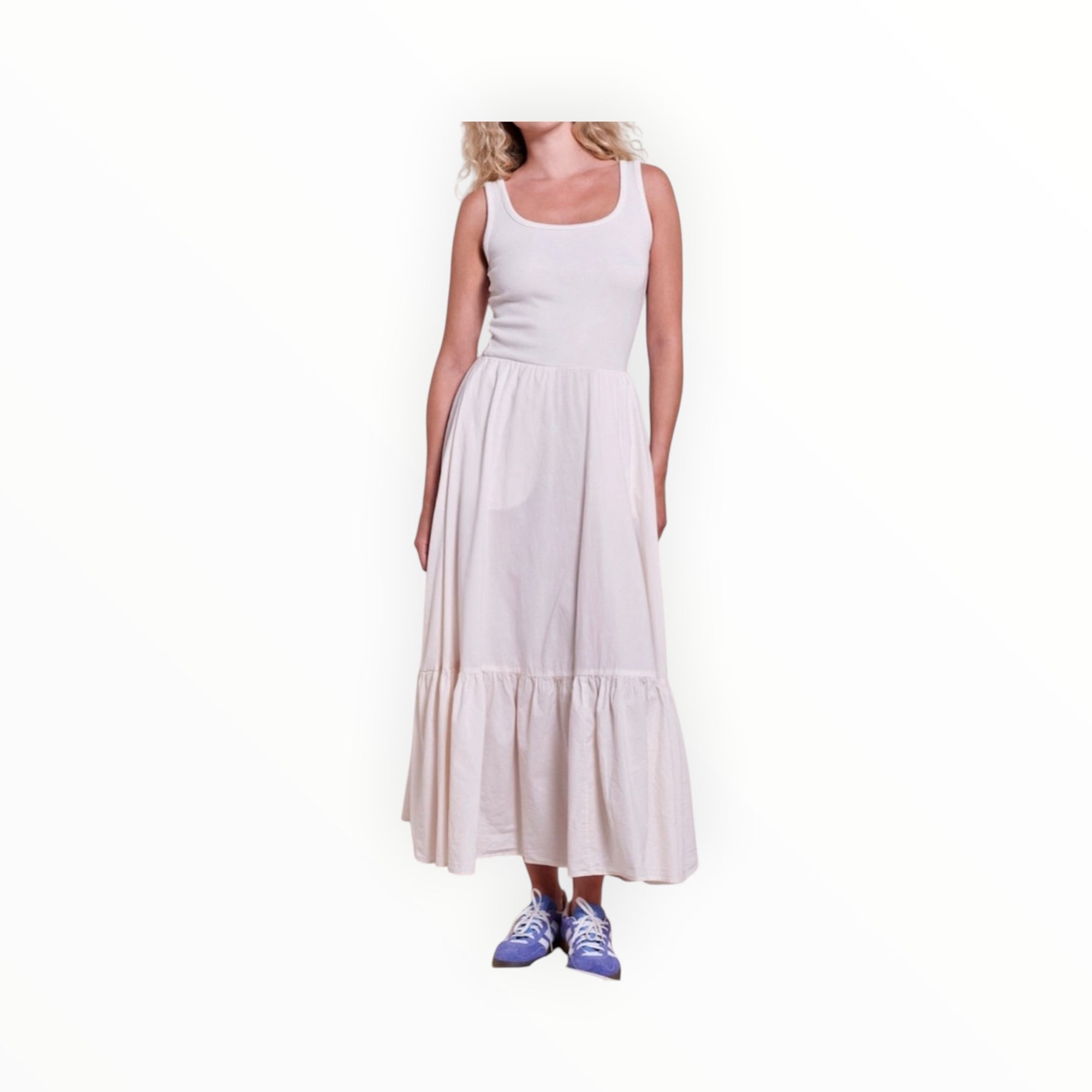 Sundry Mixed Media Tank Dress - Oyster