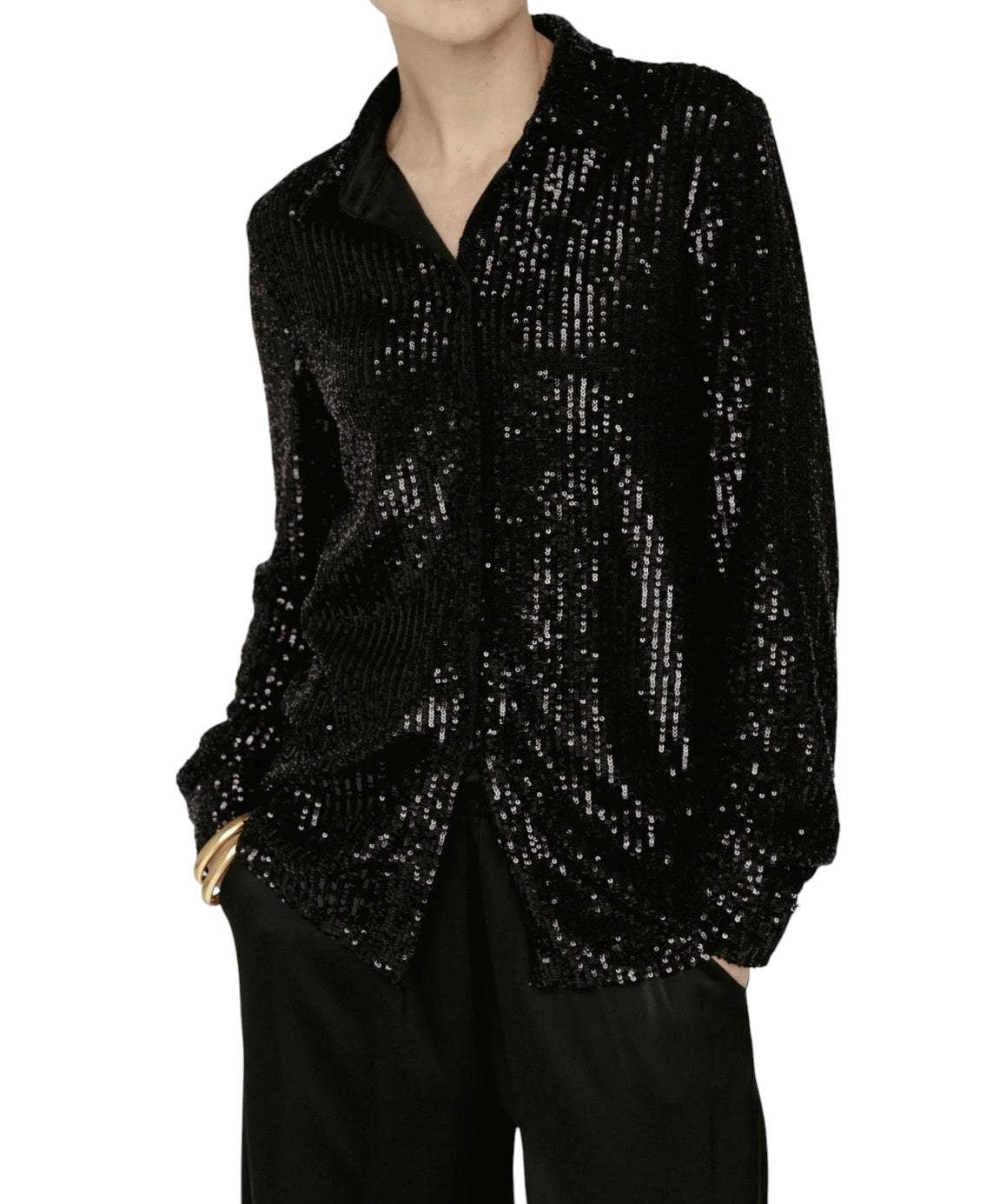Amanda Maria Sequin Button Down - Black