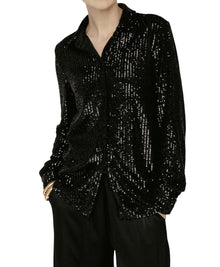 Amanda Maria Sequin Button Down - Black