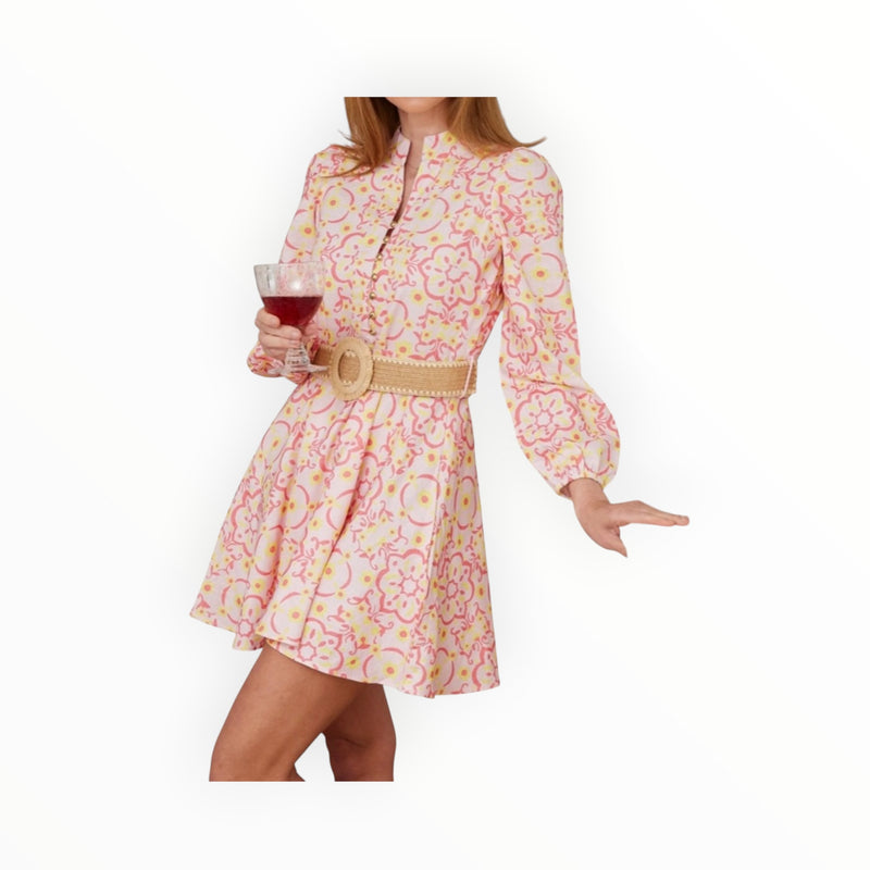 Sail To Sable Peach & Lemon Blush Medallion Print Belted Tunic Dress