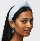 Lele Sadoughi Blue Knotted Seersucker Headband