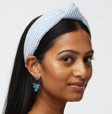 Lele Sadoughi Blue Knotted Seersucker Headband