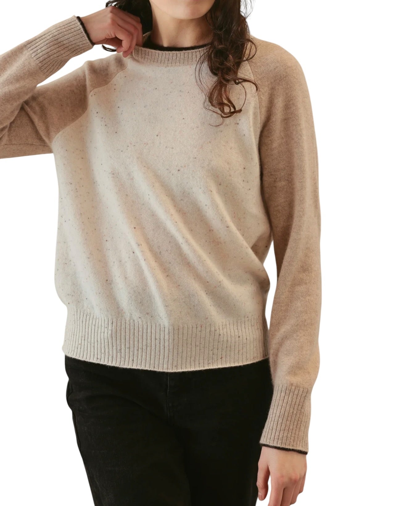 27 Miles Malibu Proctor Cashmere Baseball Pullover - Coconut/Oatmeal/Espresso