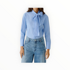 Oui Blouse W/Tie - Blue/White Stripe