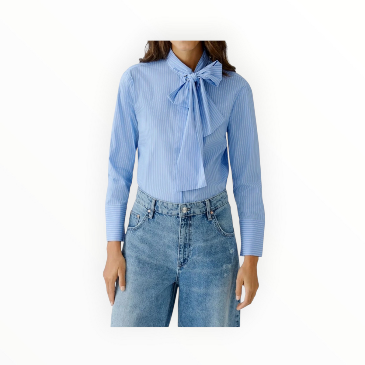 Oui Blouse W/Tie - Blue/White Stripe