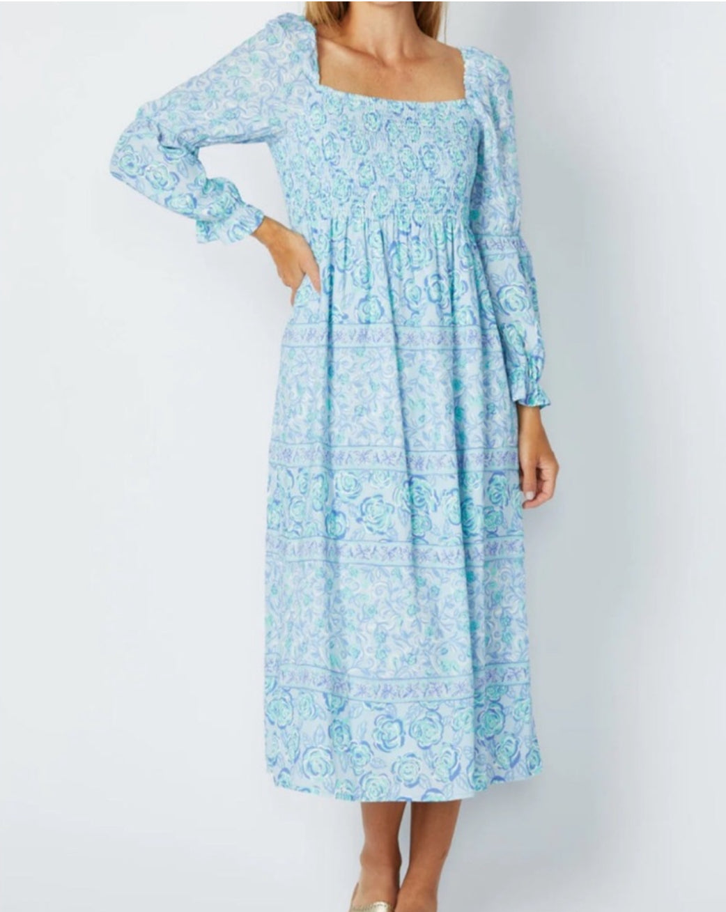 Sail to Sable Square Neck Dress - Blue Multi