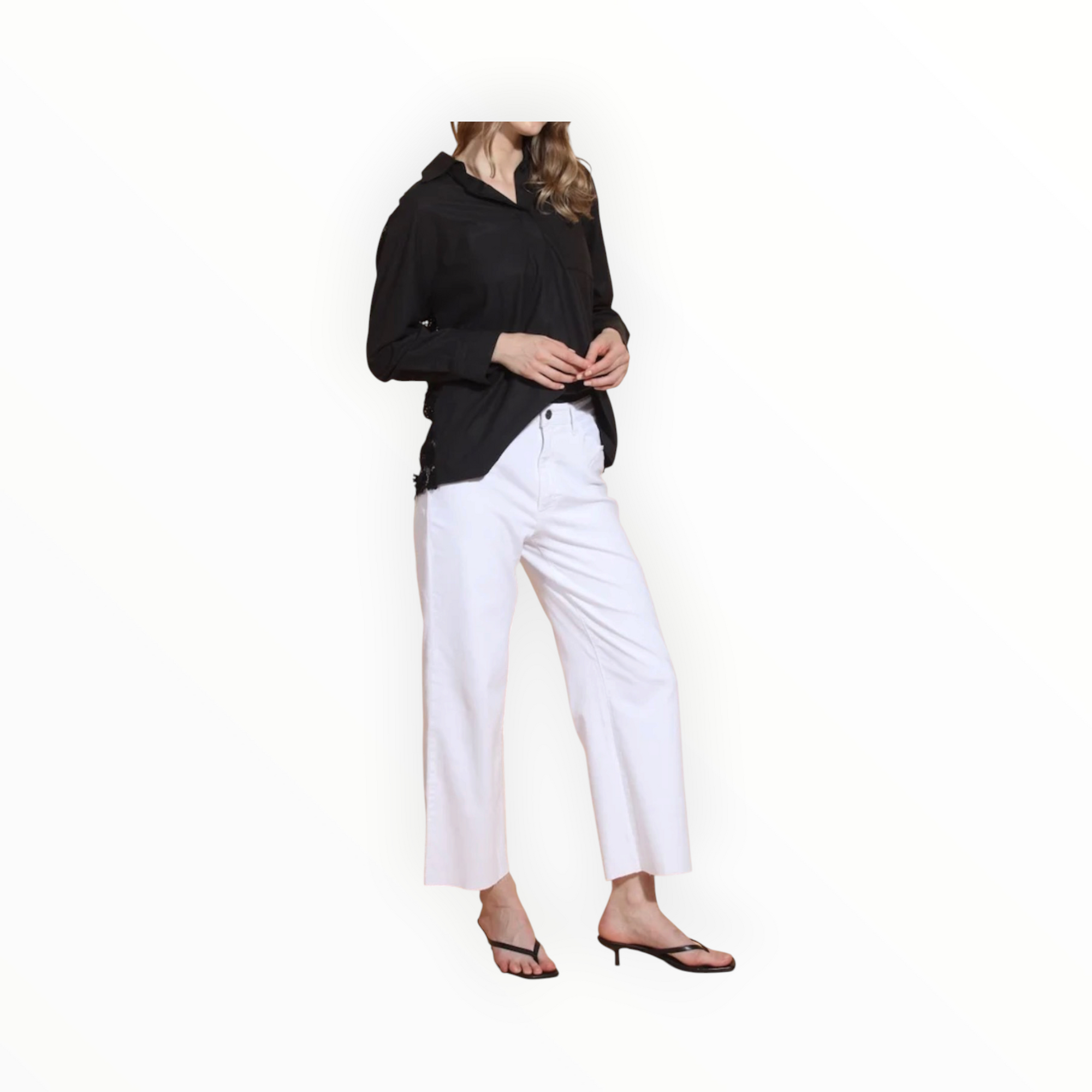 Jessie Liu Cotton Shirt with 3-D Applique Lace Back - Black