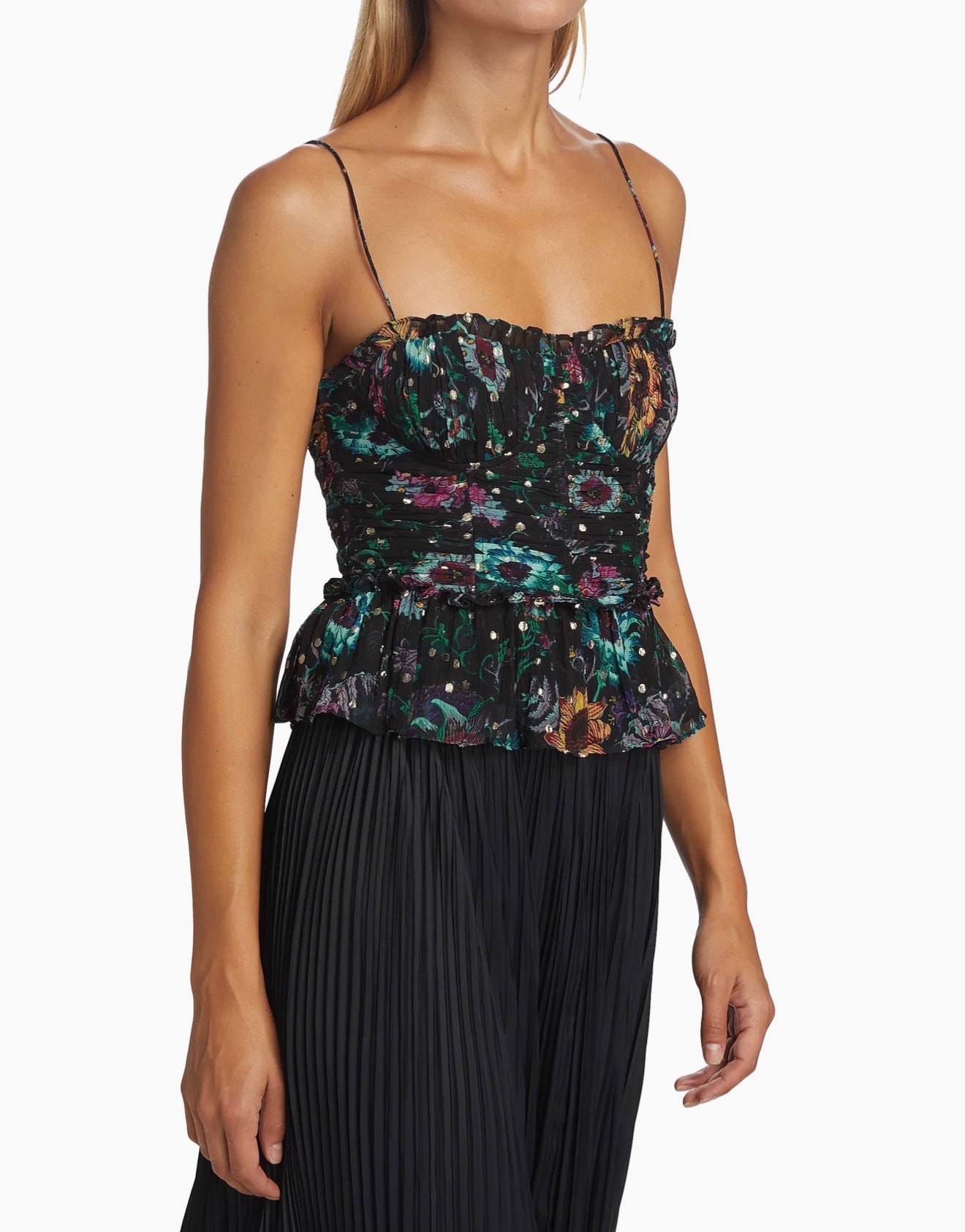 Ulla Johnson Amabel Silk Floral Top - Black Iris