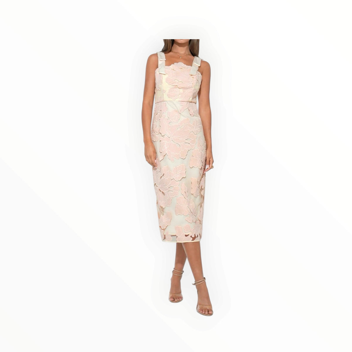 Adelyn Rae Gabriella Bow Strap  Midi Dress - Blush/Cream