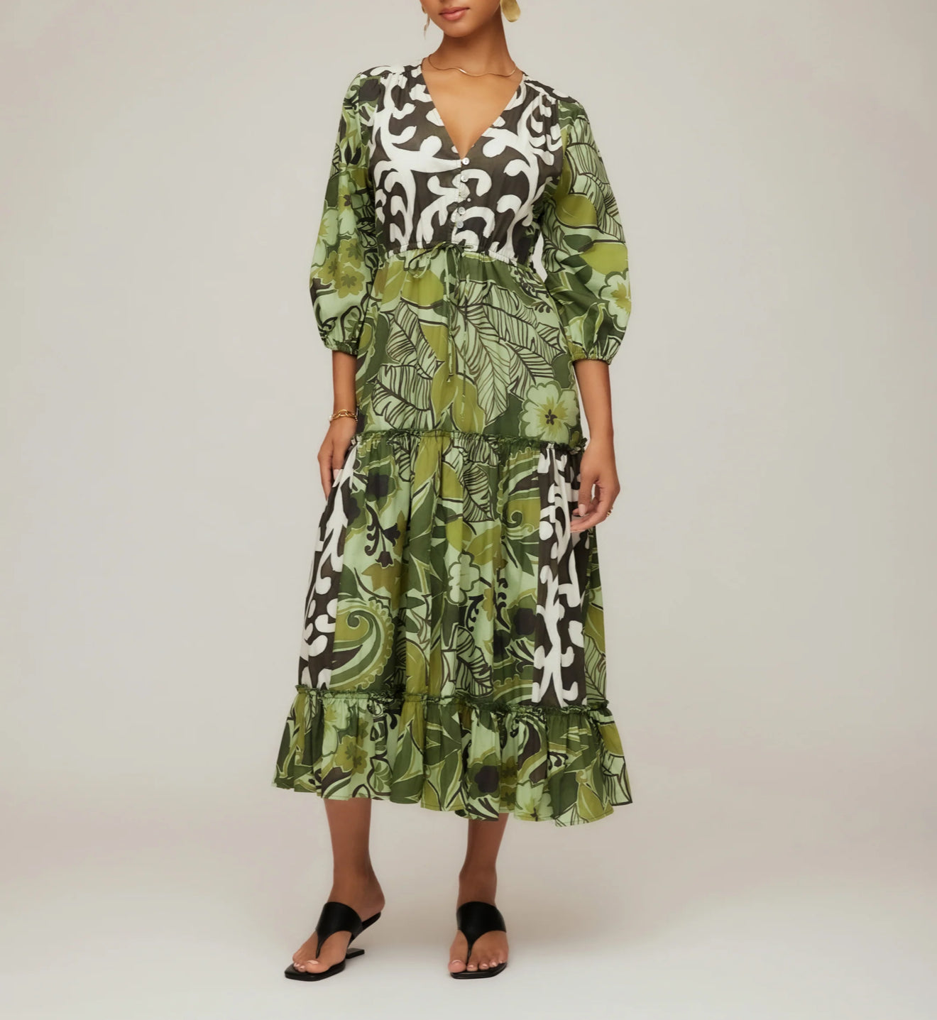 Fifteen Twenty Nicki Tiered Ruffle Hem Dress - Rainforest Print