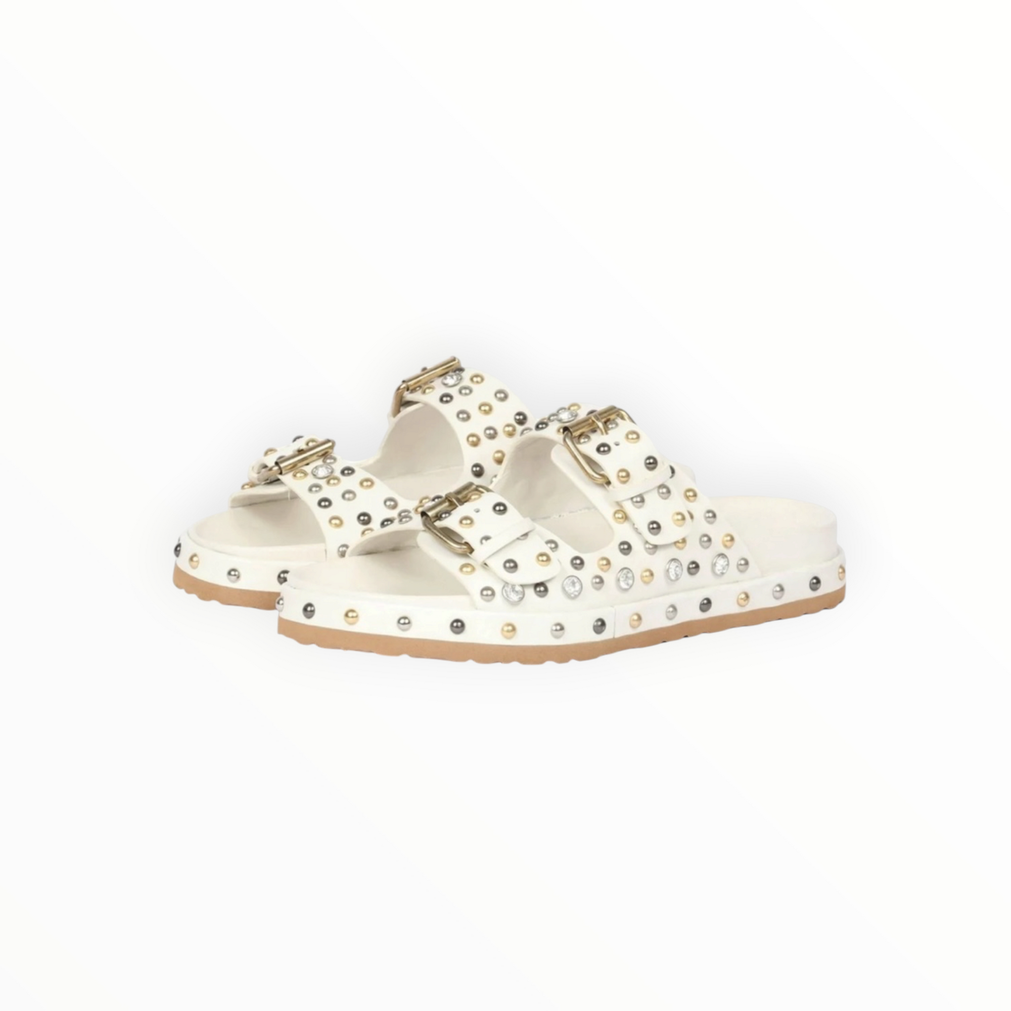 Saint G Emily Studded Double Buckle Sandal - White