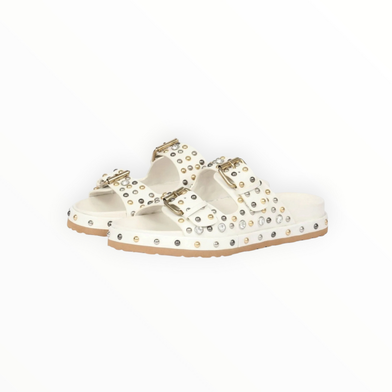 Saint G Emily Studded Double Buckle Sandal - White