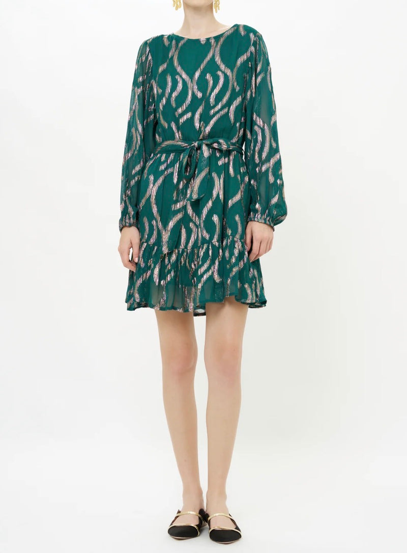 Oliphant Long Sleeve Flirty Short Dress - Borealis Jade