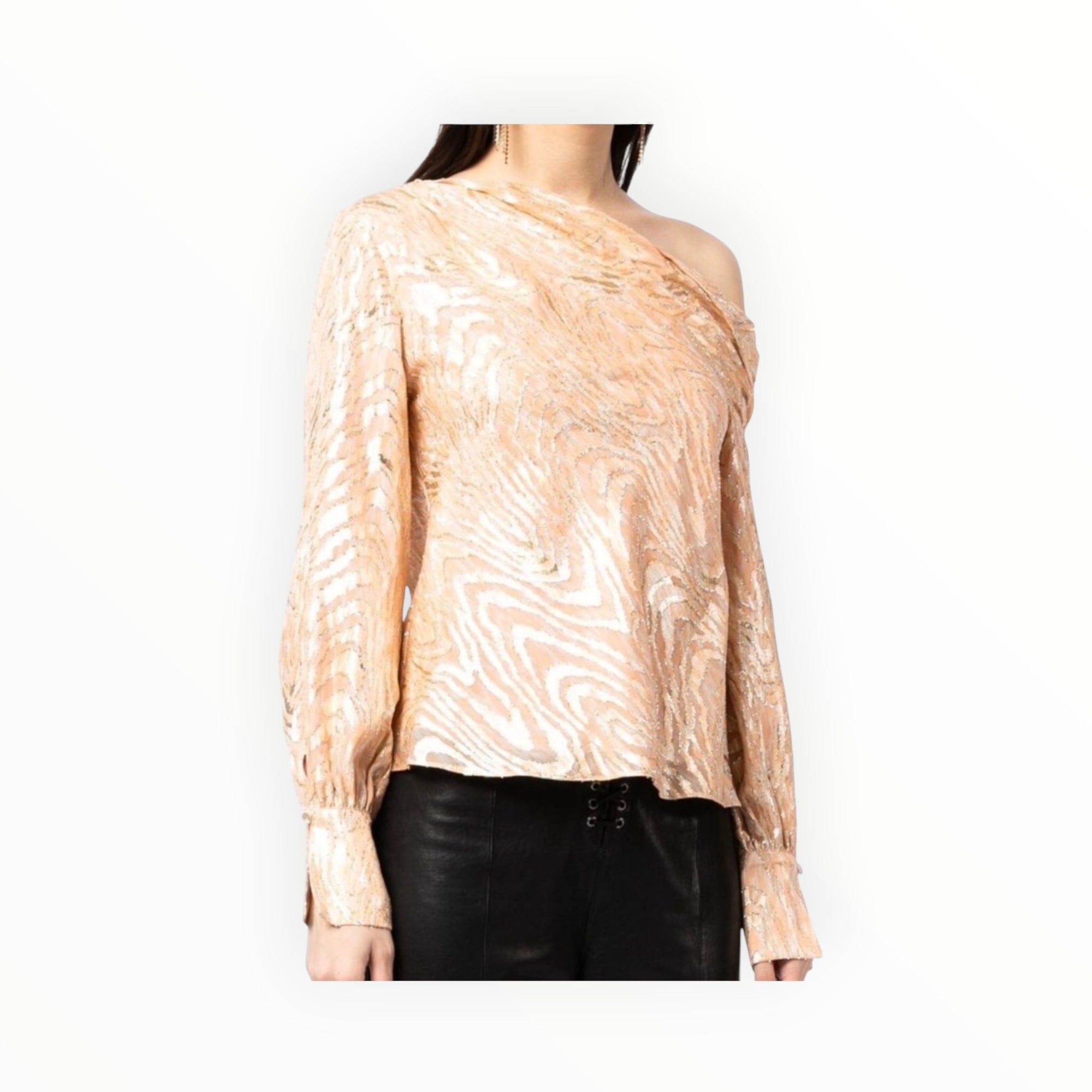 Jonathan Simkhai Alice Moire Fil Coupe One Shoulder Top - Apricot Metallic
