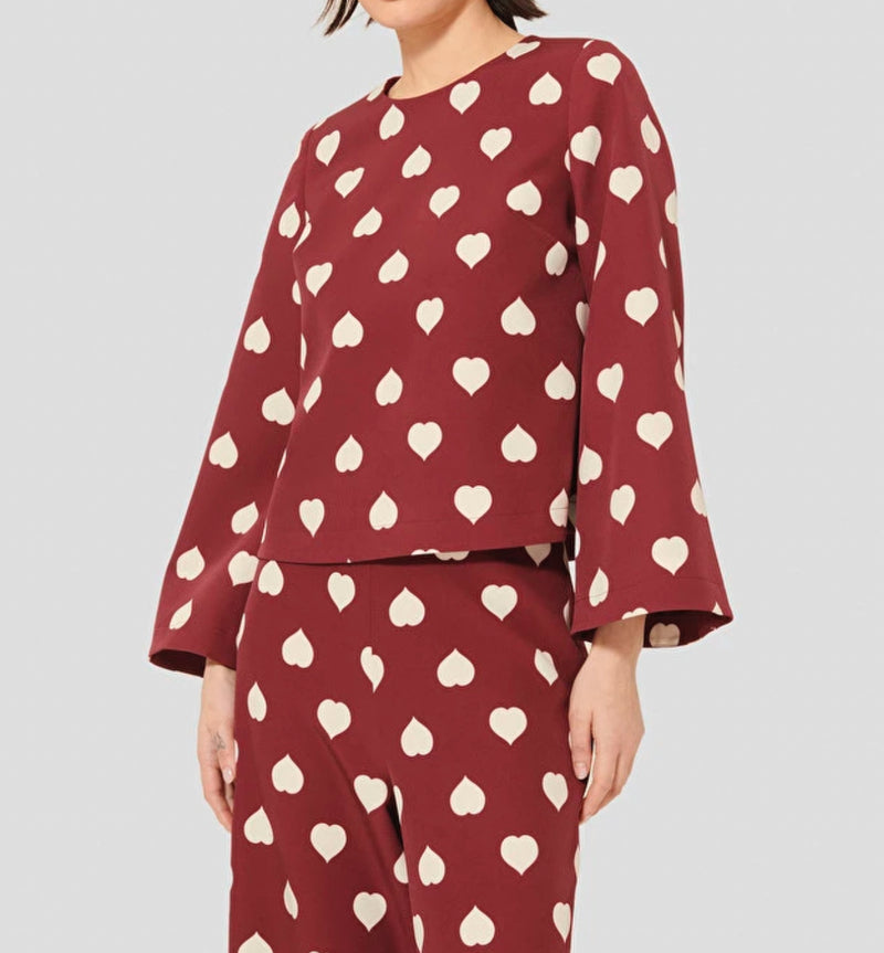 Tara Jarmon Thaissa Burgundy W/White Hearts Top