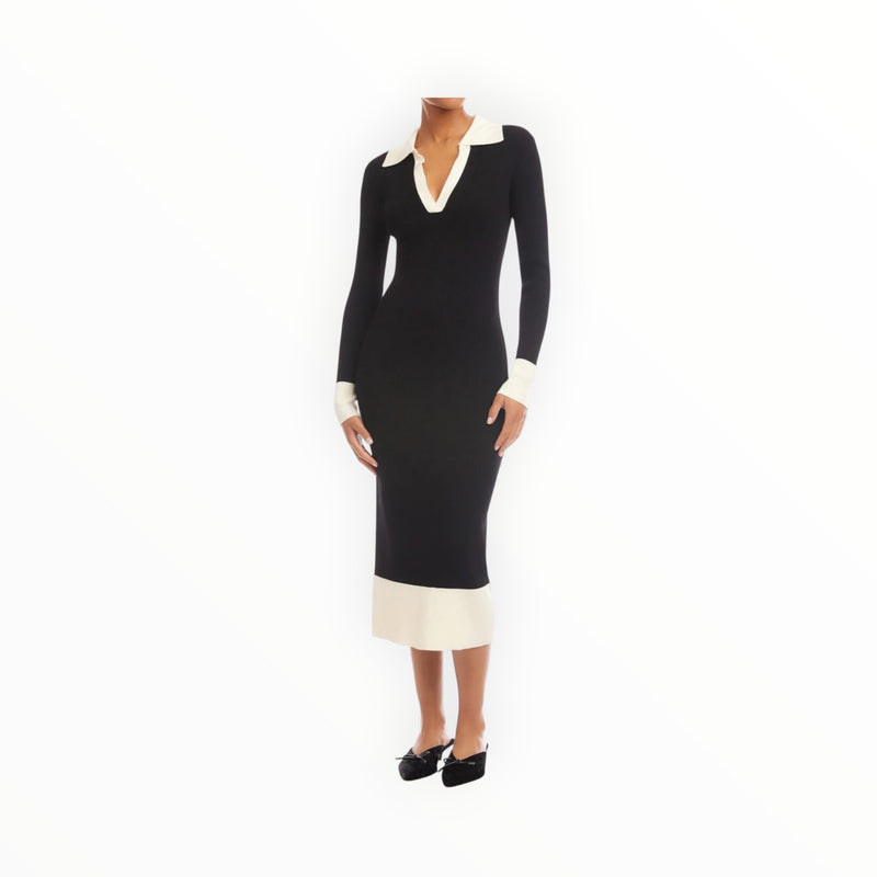 Fifteen Twenty Belle Ribbed Polo Dress - Black/Cream