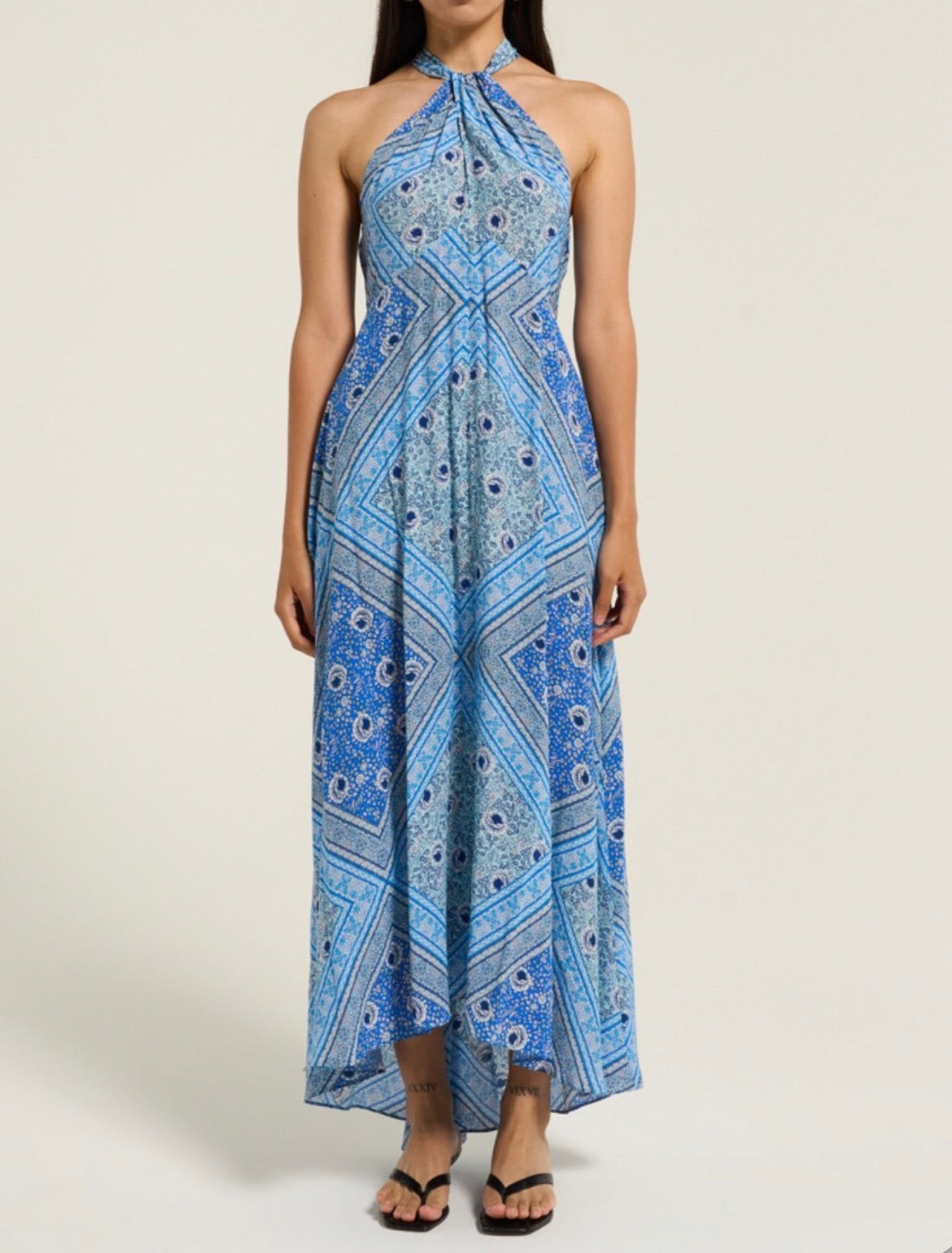 RIXO Caitlin Dress - Boho Scarf Blue