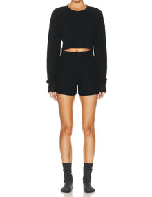 ÉTERNE Cropped Oversized Thermal Top - Black