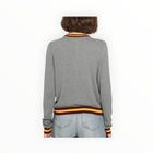 Minnie Rose Cotton Cashmere Cardigan With Stripe Detail - Grey Shadow