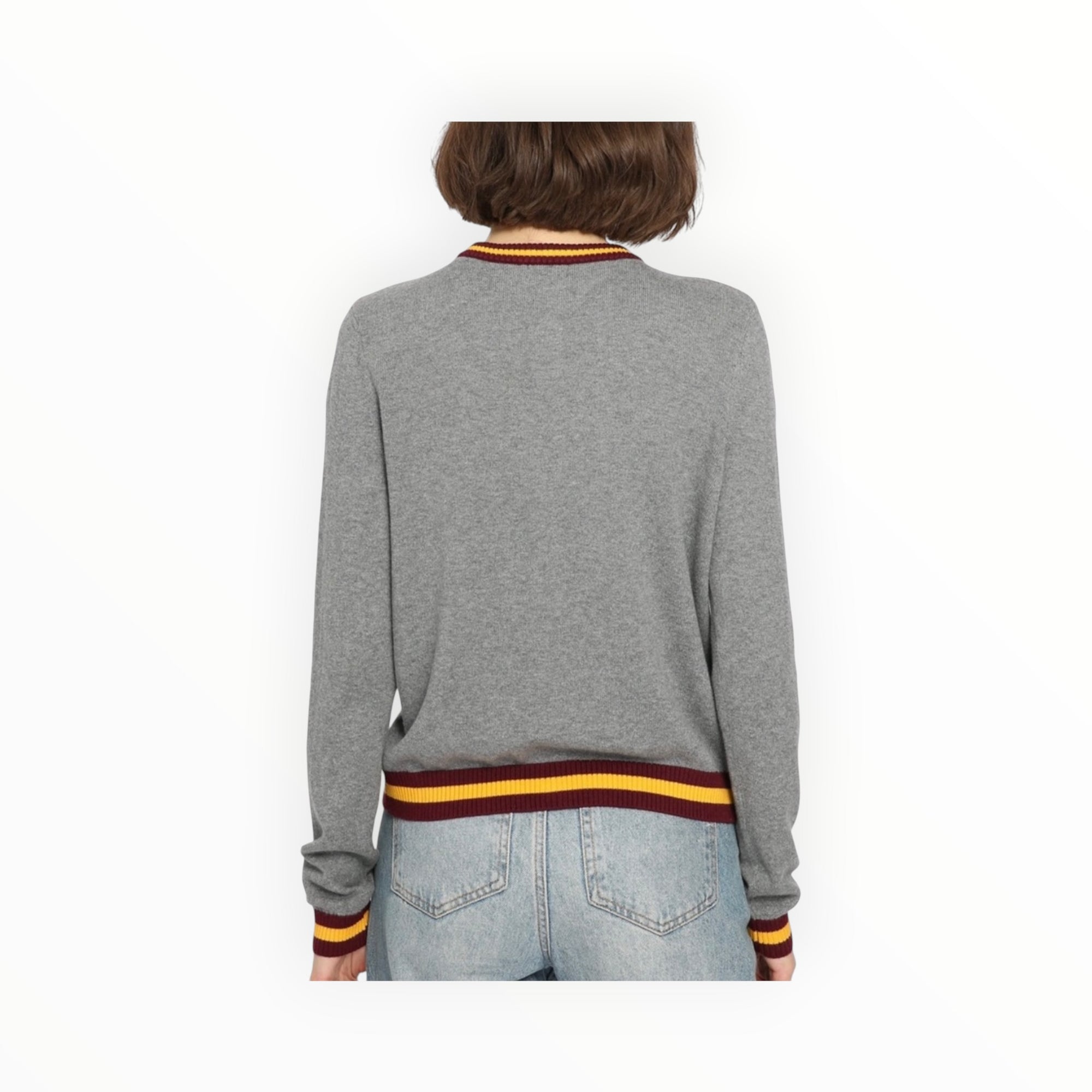 Minnie Rose Cotton Cashmere Cardigan With Stripe Detail - Grey Shadow