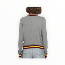 Minnie Rose Cotton Cashmere Cardigan With Stripe Detail - Grey Shadow