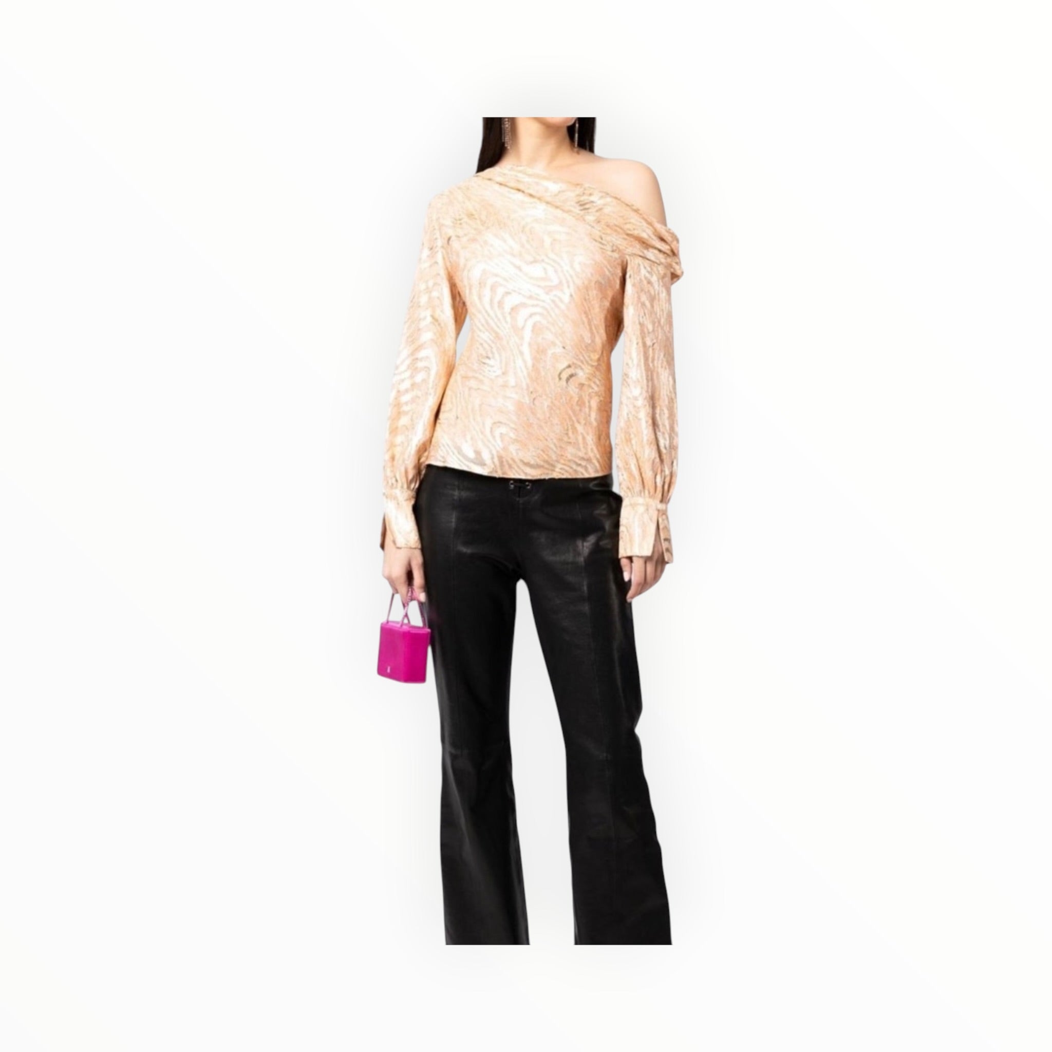 Jonathan Simkhai Alice Moire Fil Coupe One Shoulder Top - Apricot Metallic