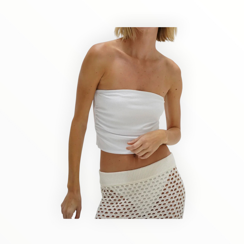 LNA Holly Ribbed Strapless Top - White