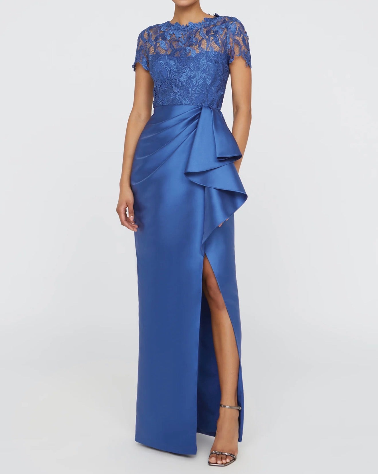 THEIA Selena Column Draped Dress - Blue Mirage