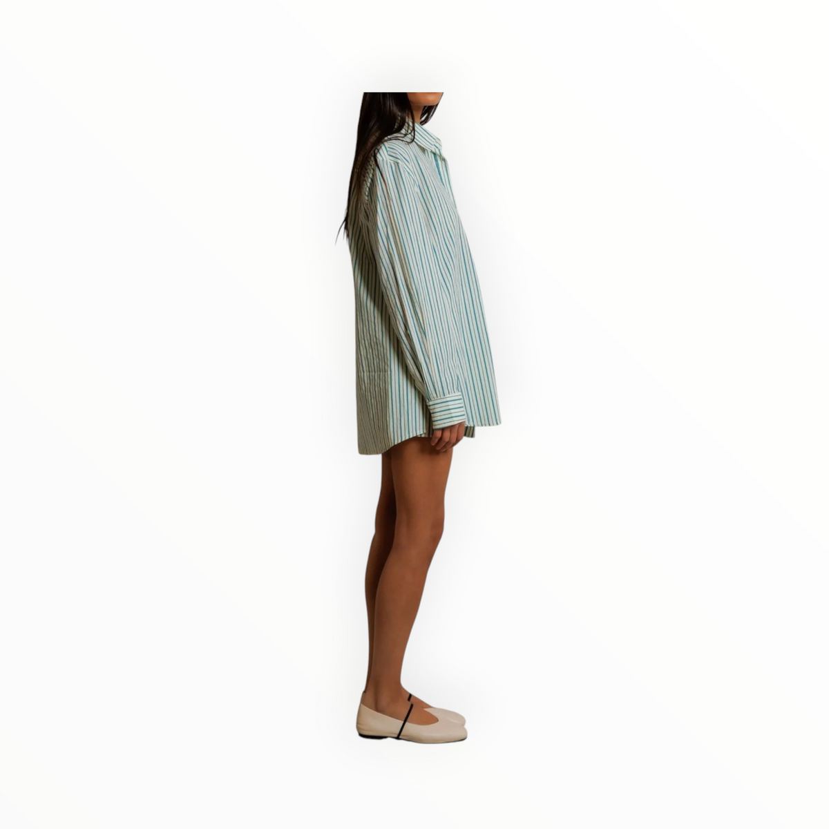 perfectwhitetee Avalon Poplin Button Down - Teal Blue/Sugar Stripe