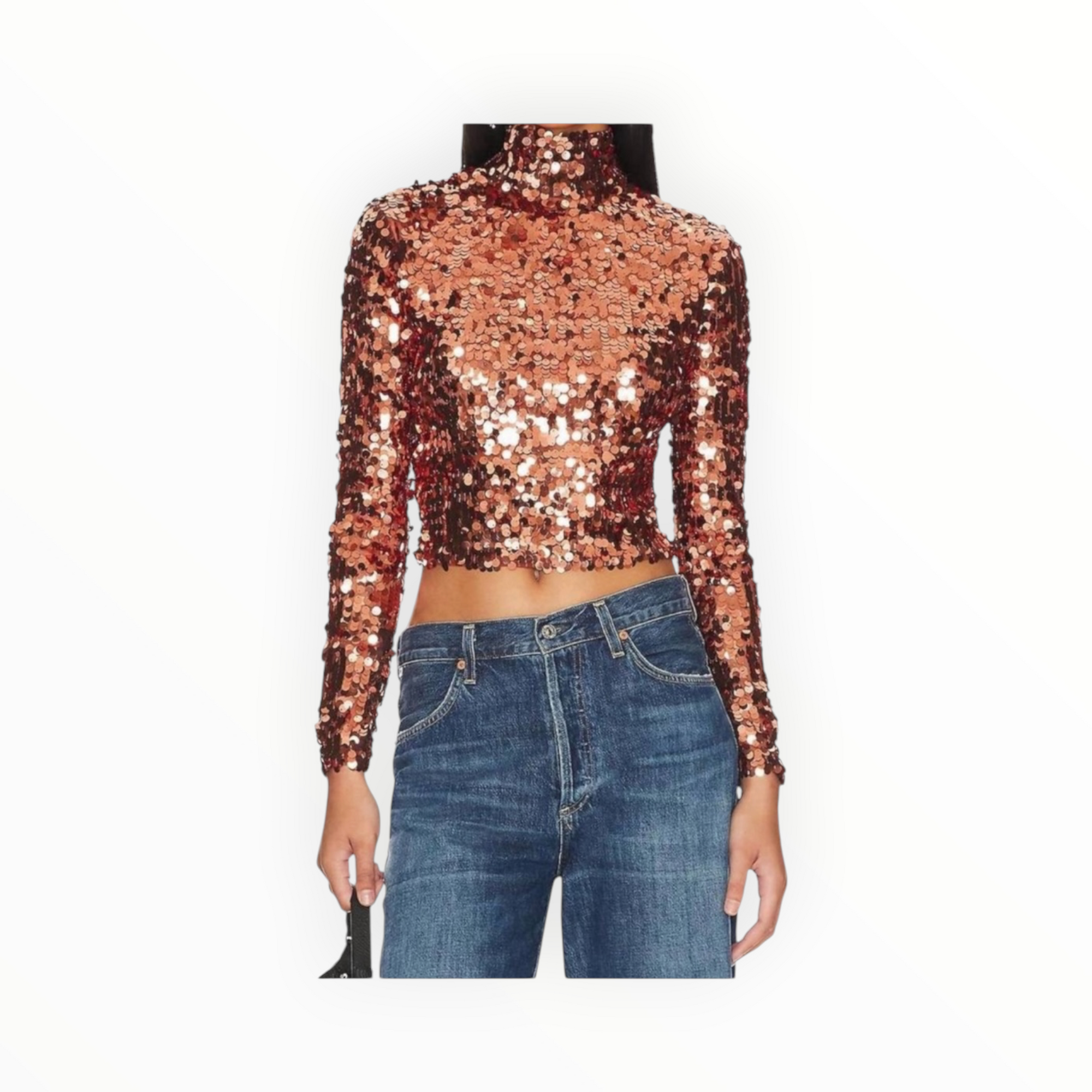 Smythe Blocked Pailette Mock Neck Top - Copper
