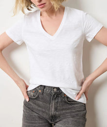 LILLA|P V Neck Back Seam Tee - White