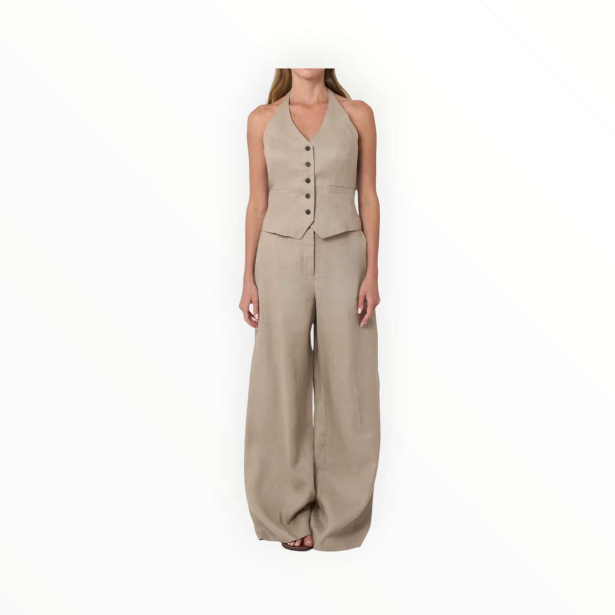 Phoebe Jon Sabrina Halter Vest in Linen - Taupe