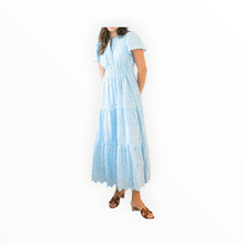 Sail To Sable Sky Eyelet Cinched Waist Midi Dress