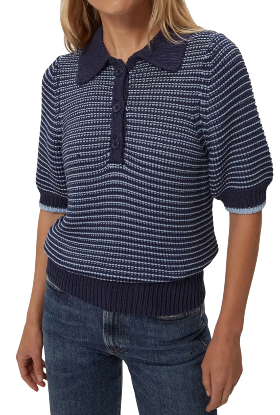 Marley Puff Sleeve Cotton Blend Sweater - Nocturnal/Breeze