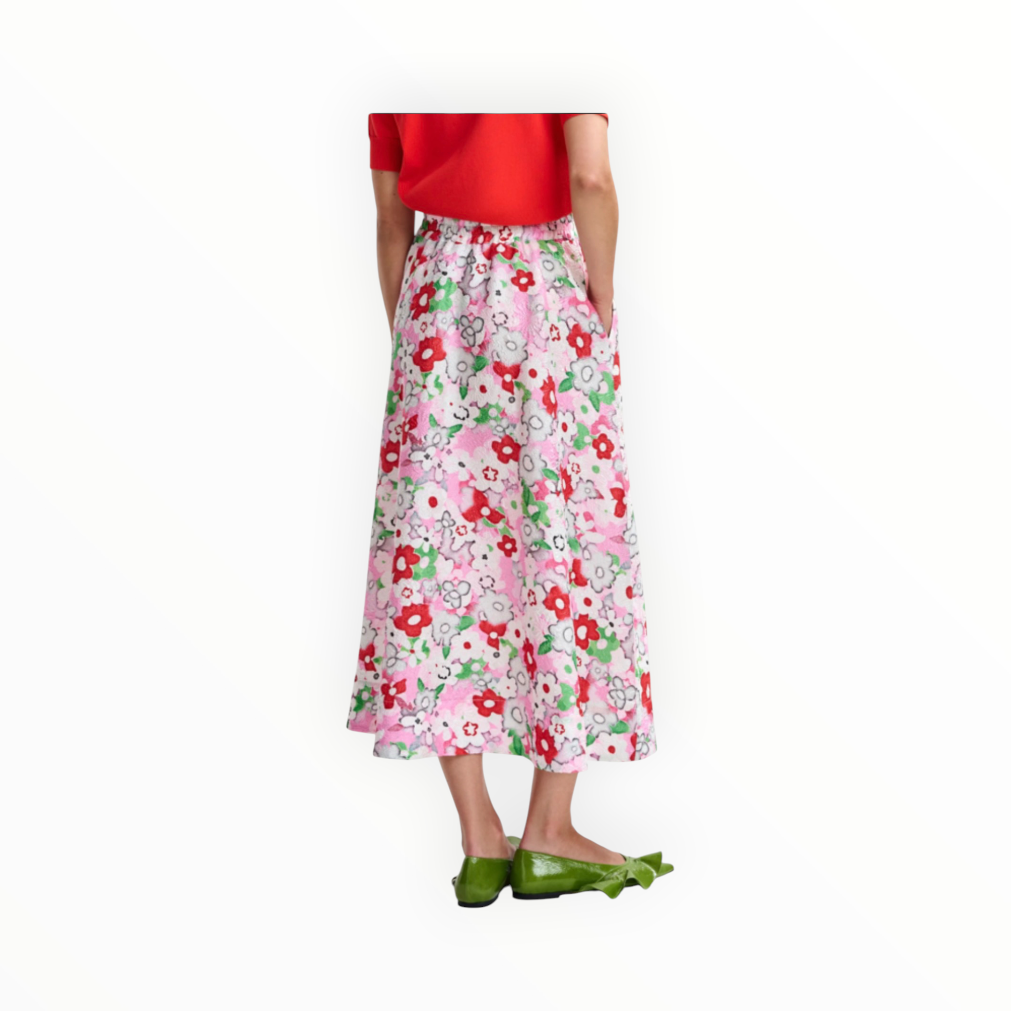 Essentiel Antwerp Floral-Jacquard Midi Skirt - Multicolor/Off-White
