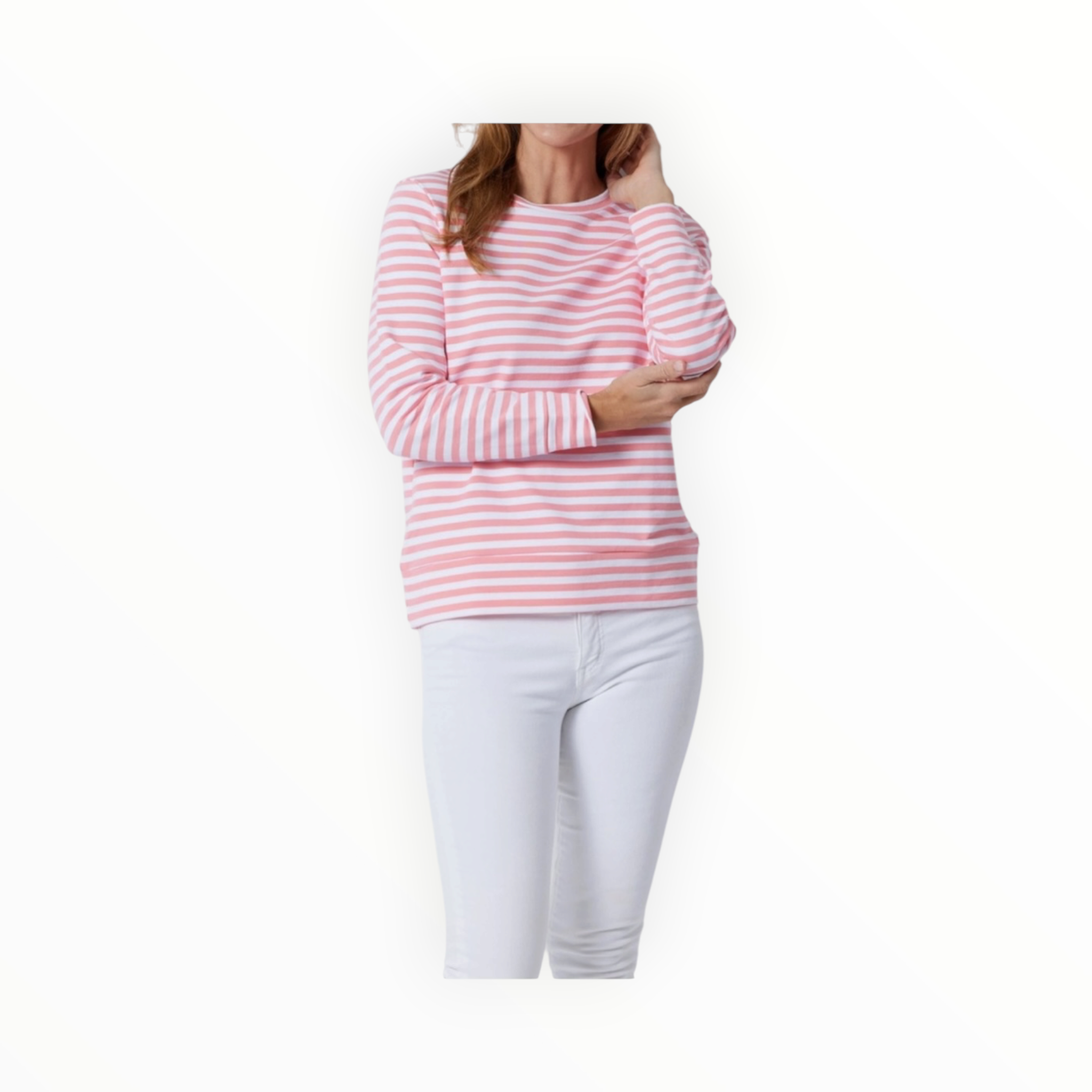 Sail to Sable Stripe Long Sleeve Sweatshirt - Coral/White